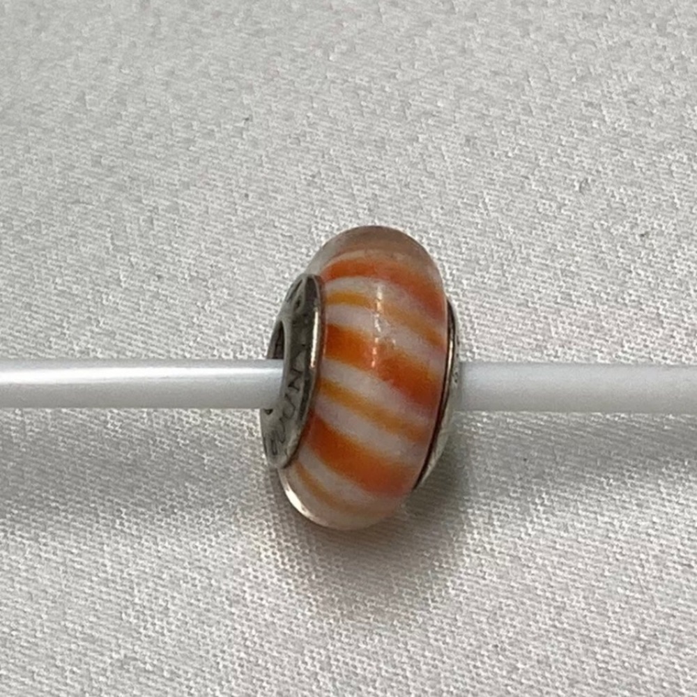 ORANGE AND WHITE CANDYCANE MURANO BEAD